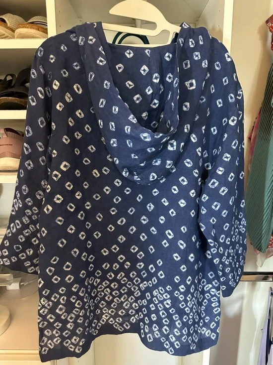 Tommy Bahama NWT Navy Blue Printed Linen Hooded Tunic $138 Retail - Picture 3 of 15